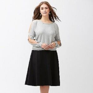 NEW! Lane Bryant Cold Shoulder Split Sleeve Bead Embellished Sweater in Gray.